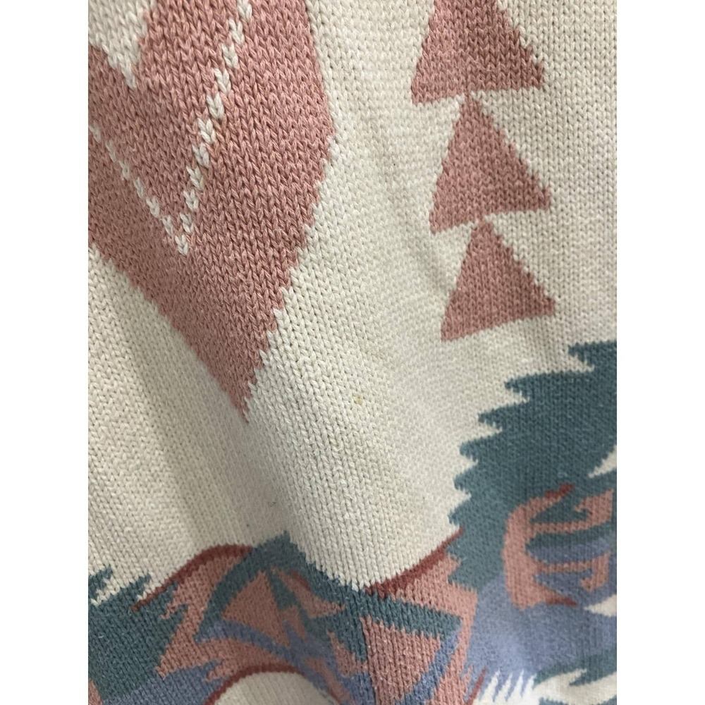 Vintage 90s Aztec Print Tribal Knit Pastel Southwestern Mock Neck Sweater Large - Picture 3 of 9